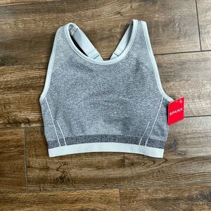 SPANX Seamless Sculpt Cloudy Grey High Scoop Neck Crossback Sports Bra Women S/P